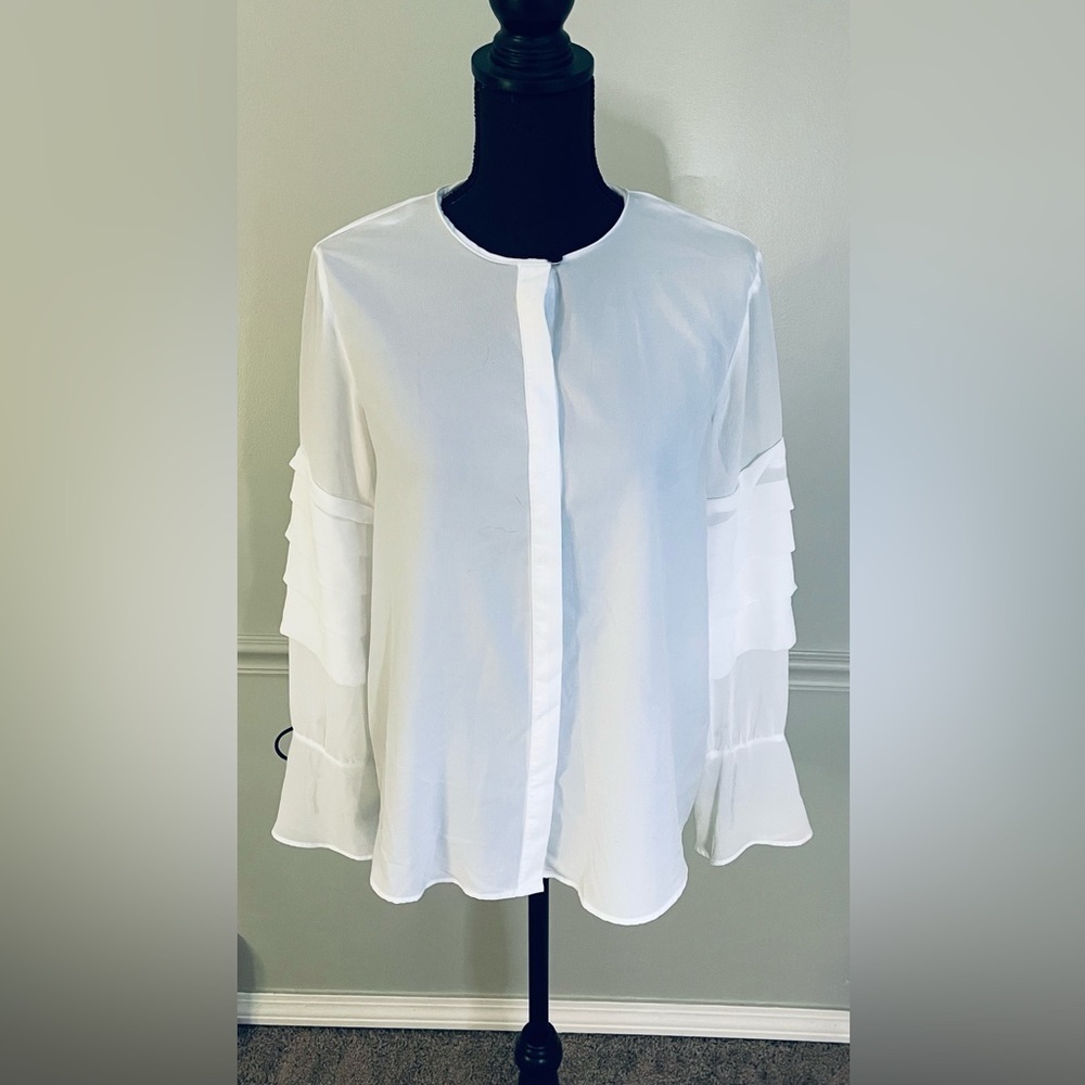 Zara Basic Sheer White Button Down Detail Sleeves… - image 2